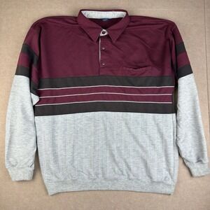 Towncraft XL Tall Polo Sweatshirt Men Maroon Gray Striped Long Sleeve Pullover